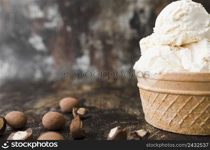 close up ice cream with nuts