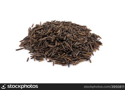 Close up image of a heap of wild rice on white background