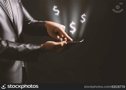 Close-up image of business hands holding smartphone.