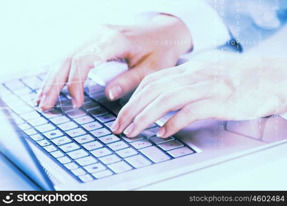 Close up image of businesswoman hands typing on keyboard. Businesswoman at work