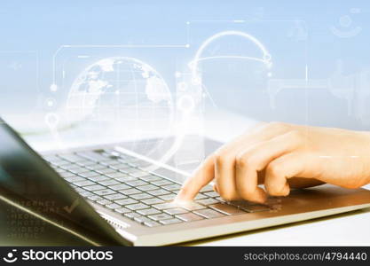 Close up image of businesswoman hands typing on keyboard. Businesswoman at work