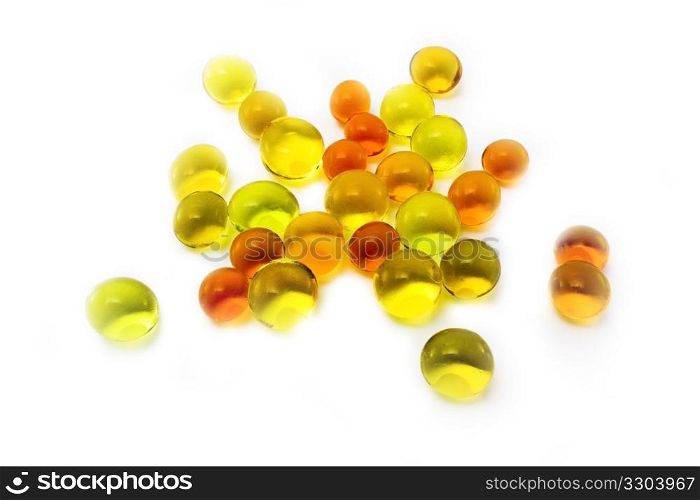 Close up image of colorful jelly balls isolated on white background