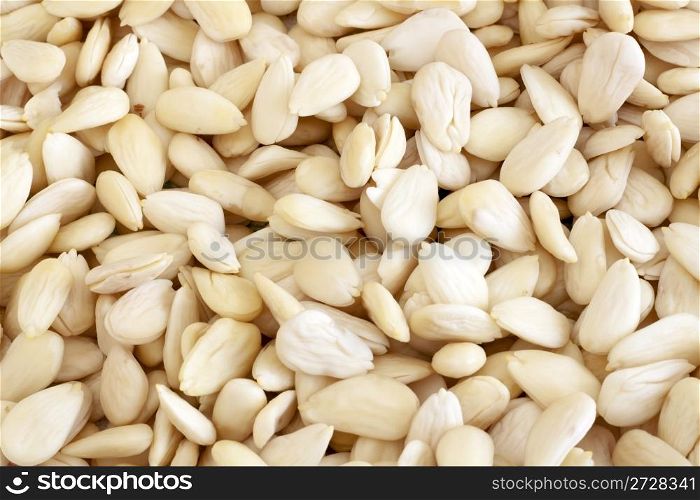 Close-up image of peeled (blanched) almonds