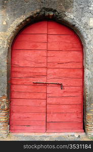 Close-up Image Of Red Wooden Ancient Italian Door