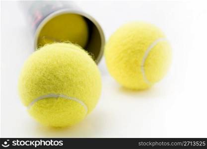 Close-up image of tennis balls on white background