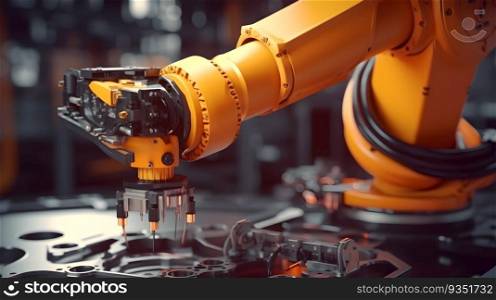 Close up industrial machine robot, industrial manufacturing process. Generative AI