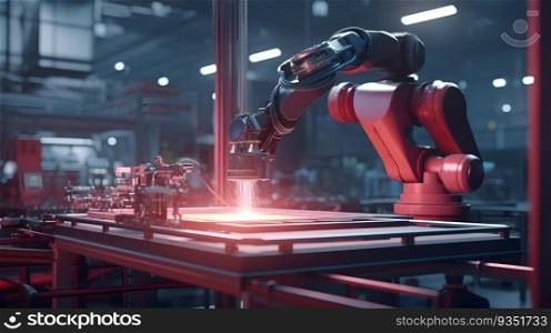 Close up industrial machine robot, industrial manufacturing process. Generative AI