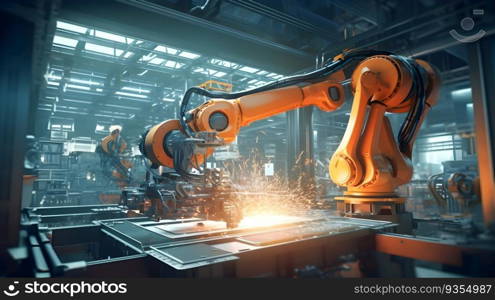 Close up industrial machine robot, industrial manufacturing process. Generative AI