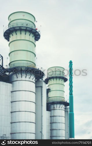 Close up Industrial zone. Plant oil and gas electricity industry. chimney, smokestack, flue factory area concept blurry to soft background.