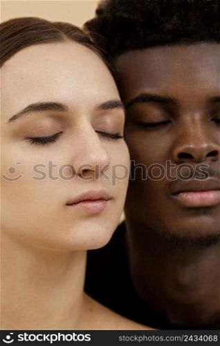 close up interracial couple