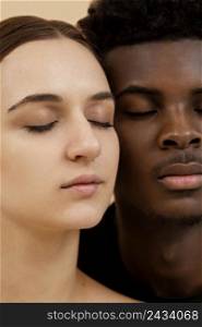 close up interracial couple
