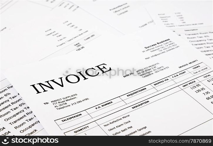 close-up invoice and bills, concept and ideas