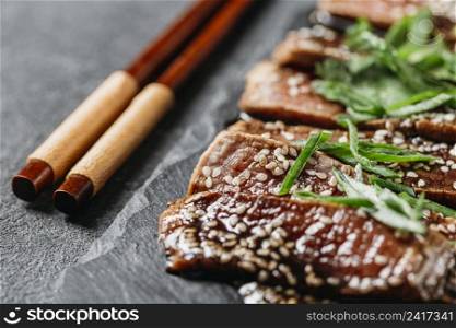 close up japanese meal arrangement