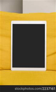 close up large digital tablet with blank black screen