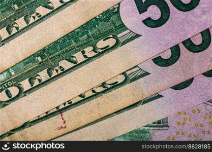 Close up macro detail of dollar money banknotes, detail photo of US Dollars, money concept