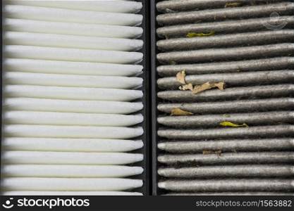 Close up macro of new and old cars&rsquo; air filter surfaces
