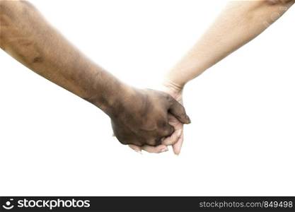 close up man and woman hands touching together with a dirty hand and a clean on blurred background for love concept valentine day, Stained