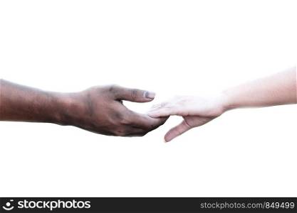 close up man and woman hands touching together with a dirty hand and a clean on blurred background for love concept valentine day, Stained