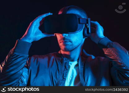 close up man experiencing virtual reality