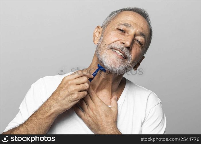 close up man shaving his neck 2