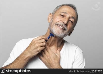close up man shaving his neck 2