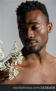 close up man white flowers