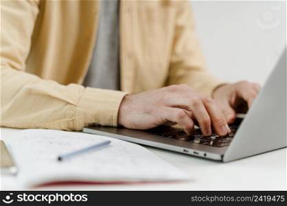 close up man with laptop