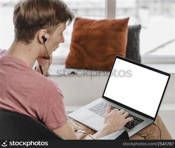 close up man working laptop