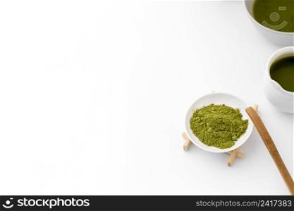 close up matcha powder with copy space