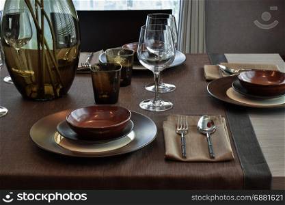 Close up modern classic dining set o wooden dining table