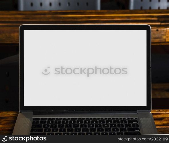 close up modern laptop with white blank screen