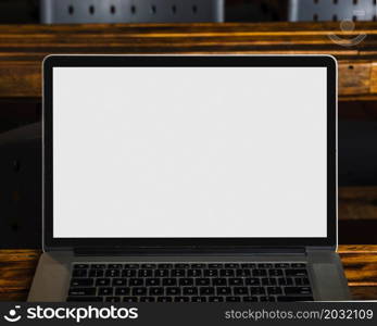 close up modern laptop with white blank screen