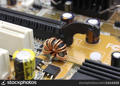 Close-up mother board. High technology industry.