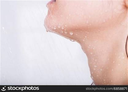 close up neck of woman which take a shower
