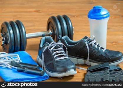 Close up objects for athlete on the floor