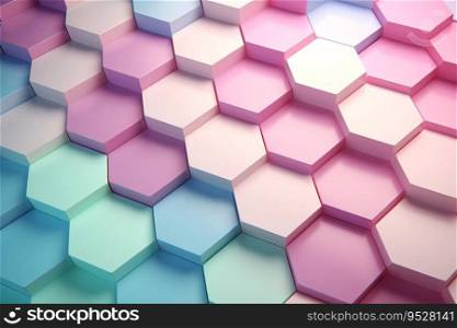 close-up of a 3D hexagons pattern in pastel colors. The pattern is abstract and geometric, and it makes a great background for any design. Generative AI