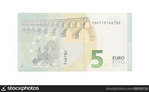 Close-up of a 5 euro bank note, isolated