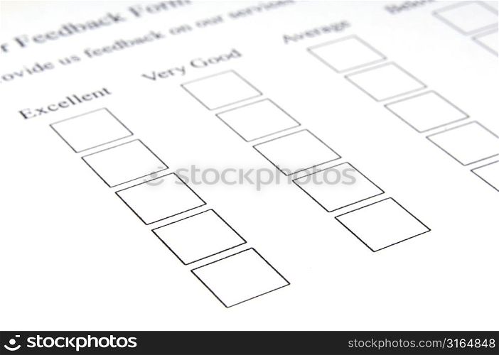 Close-up of a blank customer feedback form