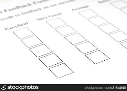 Close-up of a blank customer feedback form