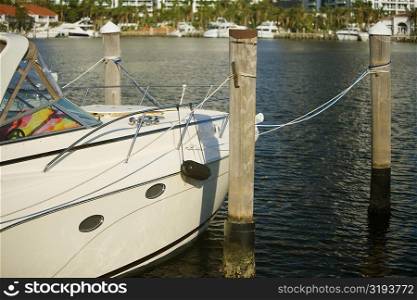 Close-up of a boat moored at a dock, Miami, Florida, USA