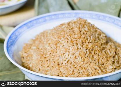 Close-up of a bowl of brown rice