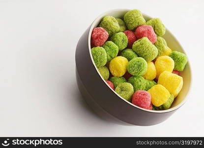 Close-up of a bowl of color cereals