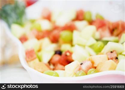 Close-up of a bowl of fruit salad