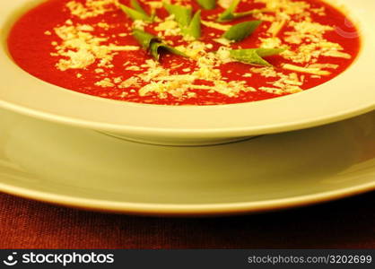 Close-up of a bowl of tomato soup