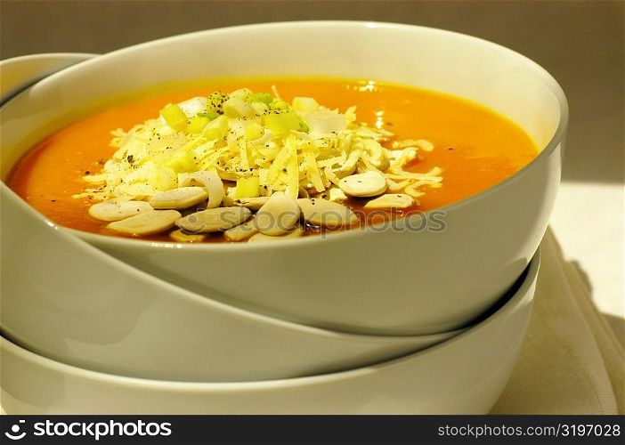 Close-up of a bowl of vegetable soup
