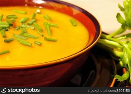 Close-up of a bowl of vegetable soup