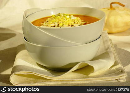 Close-up of a bowl of vegetable soup