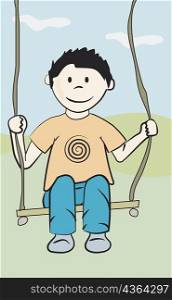 Close-up of a boy sitting on a swing