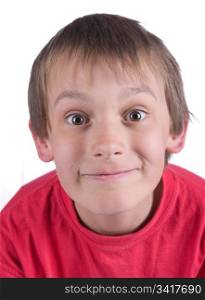 close up of a boy with big eyes isolated on white background. close up of a boy