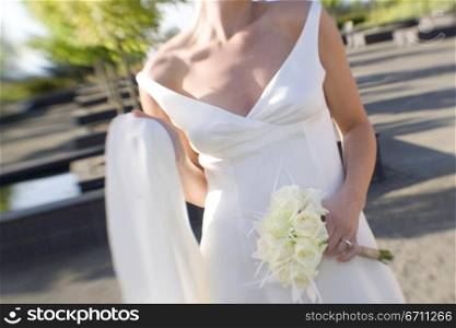 Close up of a bride holding a boquet